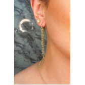 Brinco Argolinha com Corrente de Coração Banhado em Ouro 18k - Dourado