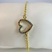 Pulseira Com Pingente De Coração Em Zircônias Coloridas Banhado em Ouro 18k - Dourado