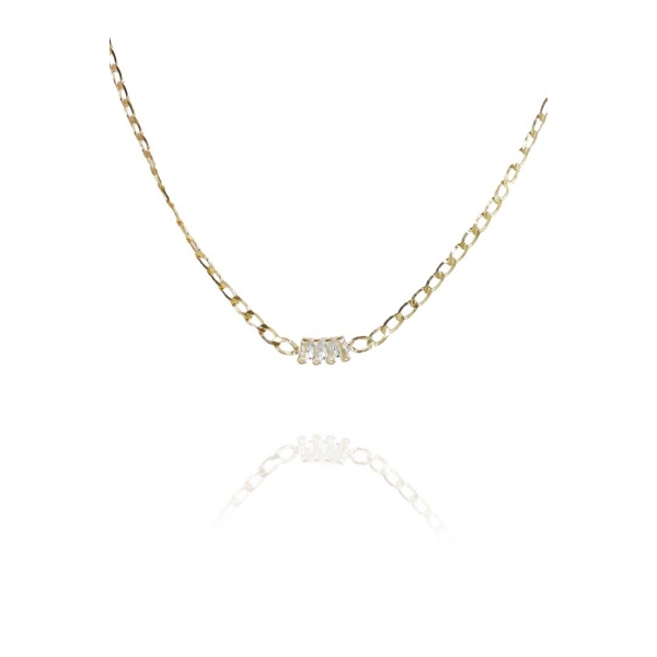 Choker de Corrente Chapada Com Zircônias ao Centro Banhado em Ouro 18k - Dourado