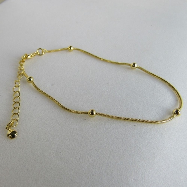 Pulseira Corrente Lisa com Bolinhas Banhado em Ouro 18k - Dourado