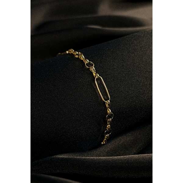 Pulseira Com Elo Ovalado e Elo Em Circulo Banhado em Ouro 18k - Dourado