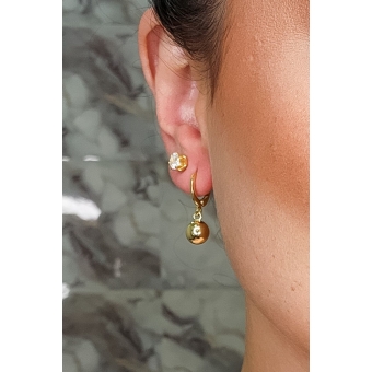 Brinco Argolinha Pequena com Bola Dourada Banhado em Ouro 18k