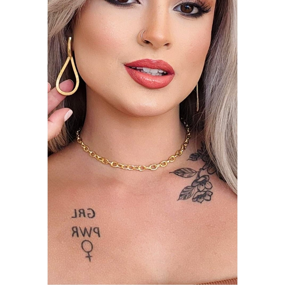 Choker Corrente Com Elos Ovalados Banhado em Ouro 18k - Dourado