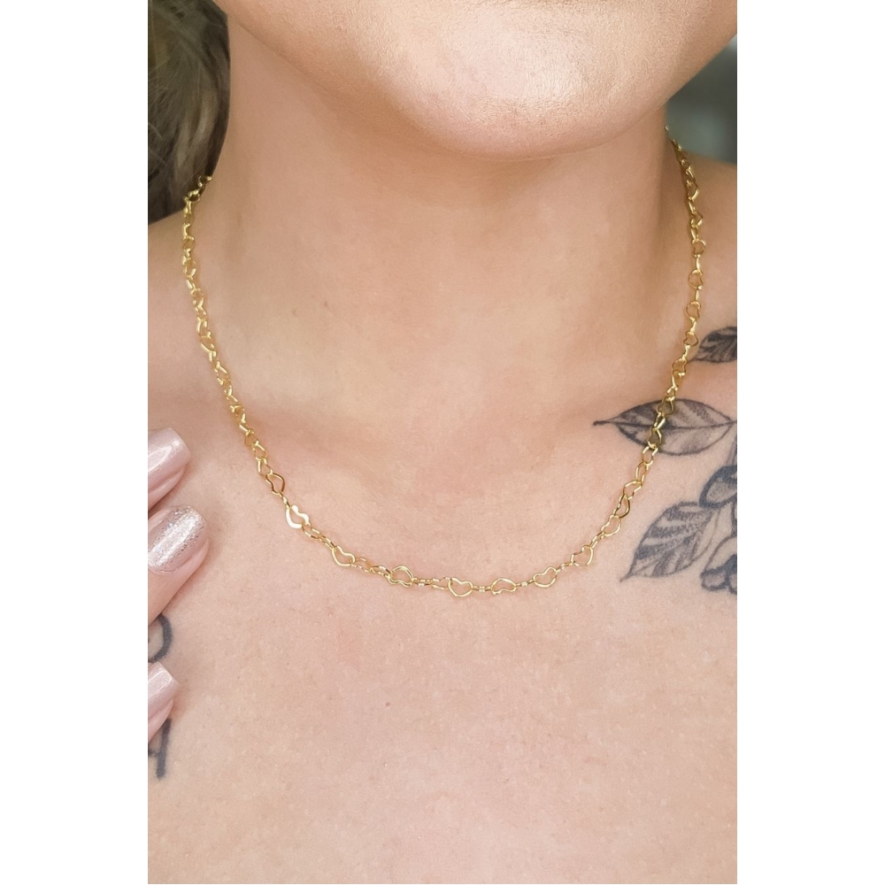 Colar de Corrente com Elos em Coração Banhado em Ouro 18k - Dourado