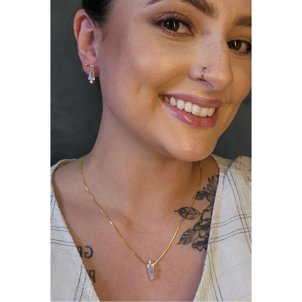 Conjunto Trapézio em Zircônia - Dourado