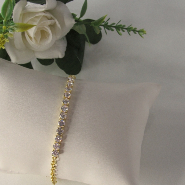 Pulseira Elos Redondos Com Faixa de Zircônia Banhado em Ouro 18k - Dourado