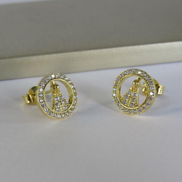 Brinco Mini Zircônias de Nossa Senhora Banhado em Ouro 18k - Dourado