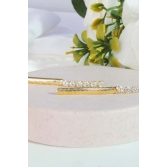 Brinco de Fita com Zircônias na Ponta Banhado em Ouro 18k - Dourado