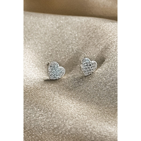 Brinco de Coração com Micro Zircônias em Prata 925 - Prateado