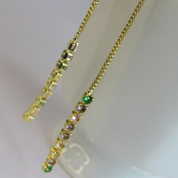 Brinco Fio de Corrente de Zircônias Coloridas Sortidas Banhado em Ouro 18k - Dourado