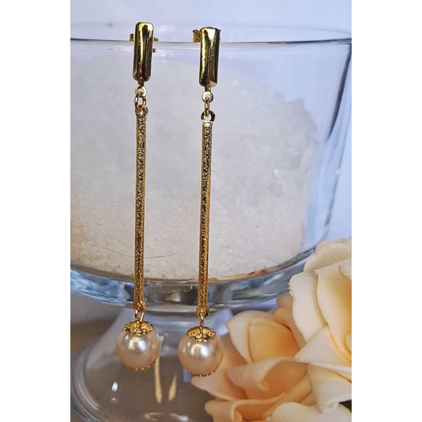 Brinco Fio Trabalhado com Perola na Ponta Banhado em Ouro 18k - Dourado