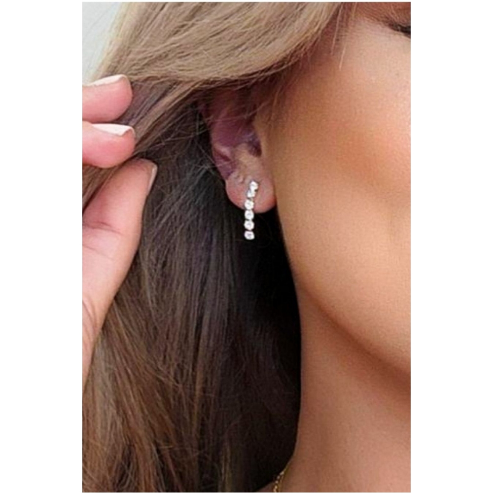 Brinco Pequeno Fio Com Cinco Zircônia Banhado em Ouro 18k - Dourado