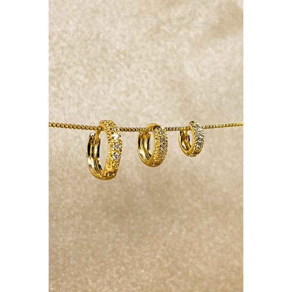 Trio de Argolinhas Com Zirconia Banhado em Ouro 18k - Dourado
