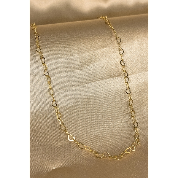 Colar de Corrente com Elos em Coração Banhado em Ouro 18k - Dourado