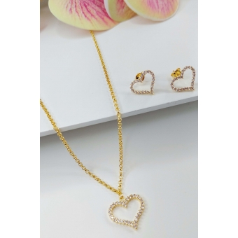 Conjunto de Coração com Zircônia e Corrente em Elos