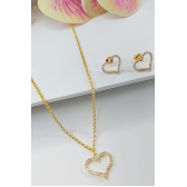 Conjunto de Coração com Zircônia e Corrente em Elos - Dourado
