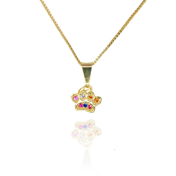 Colar Pingente Patinha De Cachorro Colorida Banhado em Ouro 18k - Dourado