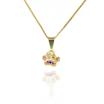 Colar Pingente Patinha De Cachorro Colorida Banhado em Ouro 18k