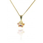 Colar Pingente Patinha De Cachorro Colorida Banhado em Ouro 18k - Dourado