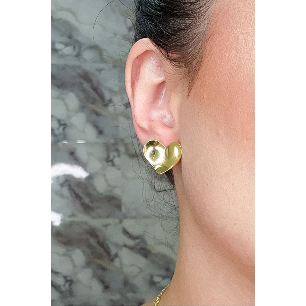 Brinco Coração Oval Banhado em Ouro 18k - Dourado