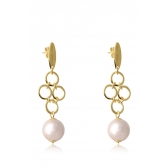 Brinco Grande de Fio com Circulo Dourado e Pérola Banhado em Ouro 18k - Dourado