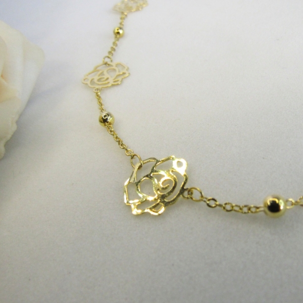 Colar Longo com Bolinha e Flor Banhado em Ouro 18k - Dourado