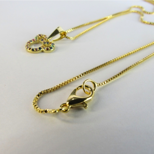 Colar Com Pingente Do Mickey De Zircônia Colorida Banhado em Ouro 18k - Dourado