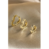 Trio de Brincos de Coração Banhado em Ouro 18k - Dourado