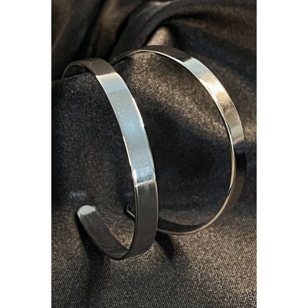 Brinco Argola Grande Grossa Clássica Banhado em Ródio Branco - Branco