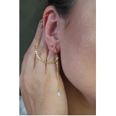 Brinco Argolinha Corrente com Ponto de Luz e Piercing Fake Banhado em Ouro 18k - Dourado