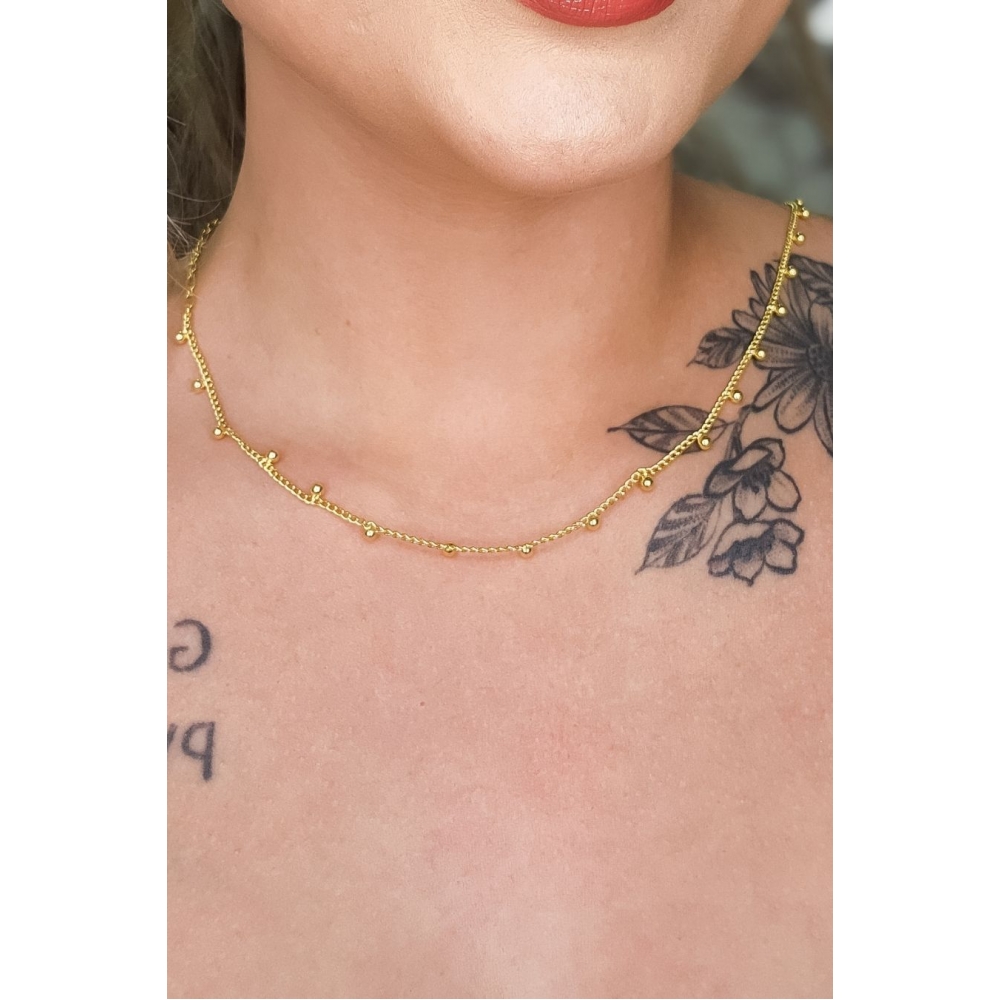 Colar Corrente com Bolinhas Banhado em Ouro 18k - Dourado