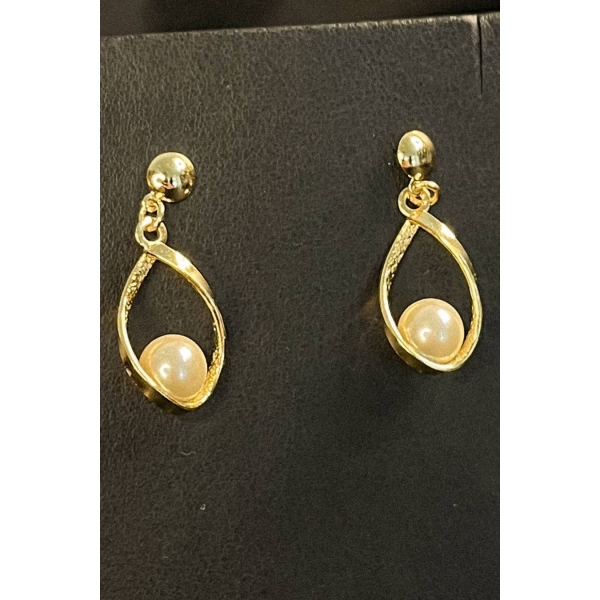 Brinco Médio Suporte Trabalhado para Pérola Banhado em Ouro 18k - Dourado