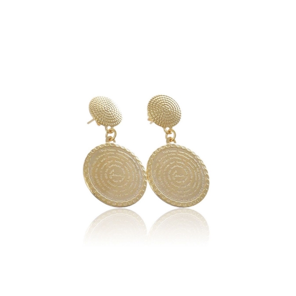 Brinco Médio Medalha Pai Nosso Banhado em Ouro 18k - Dourado