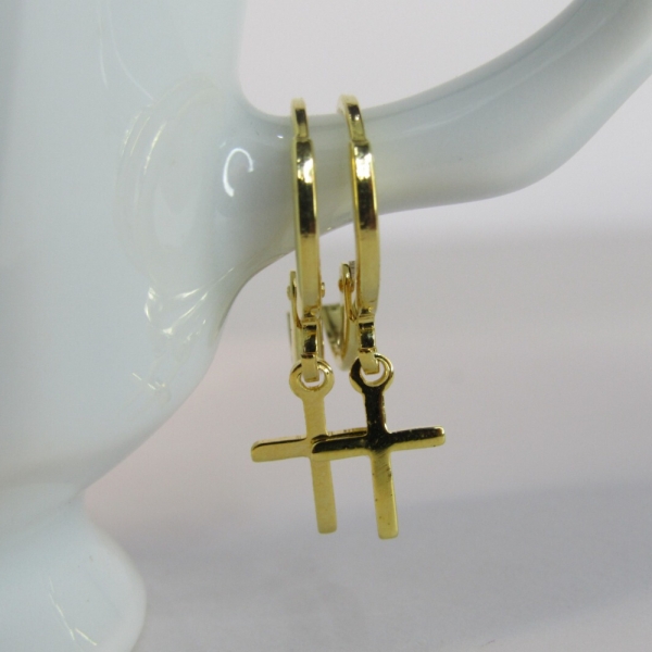 Brinco Argolinha com Cruz Banhado em Ouro 18k - Dourado