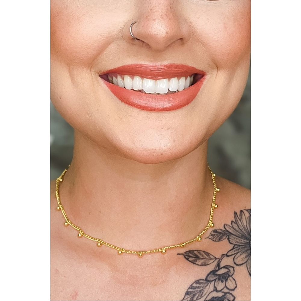 Choker Corrente com Bolinha Lisa Banhado em Ouro 18k - Dourado