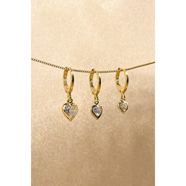 Trio Argolinha Coração de Zircônia Banhado em Ouro 18k - Dourado