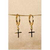 Brinco Argolinha com Cruz Banhado em Ouro 18k - Dourado