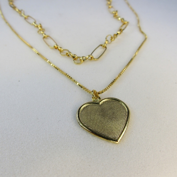 Colar Duplo com Coração Banhado em Ouro 18k - Dourado