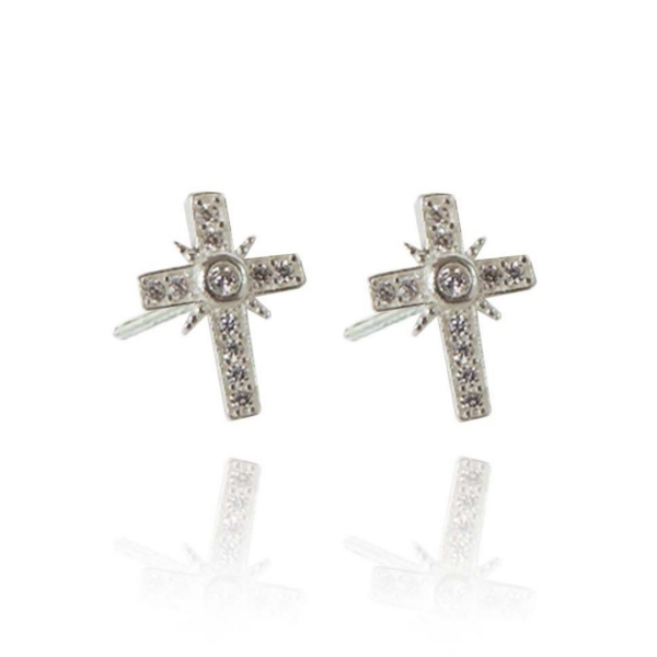 Brinco de Cruz com Zircônias Brancas em Prata 925 - Prateado
