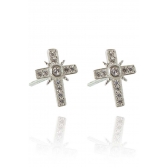 Brinco de Cruz com Zircônias Brancas em Prata 925 - Prateado