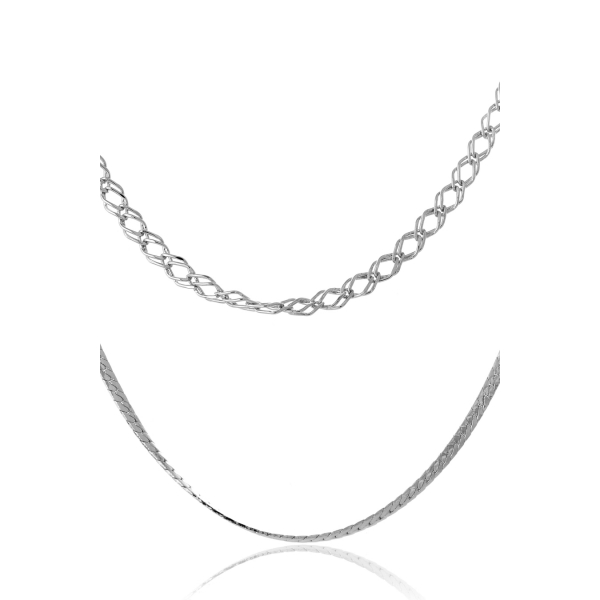 Colar Duplo com Correntes Grossas Banhado em Ródio Branco - Prateado