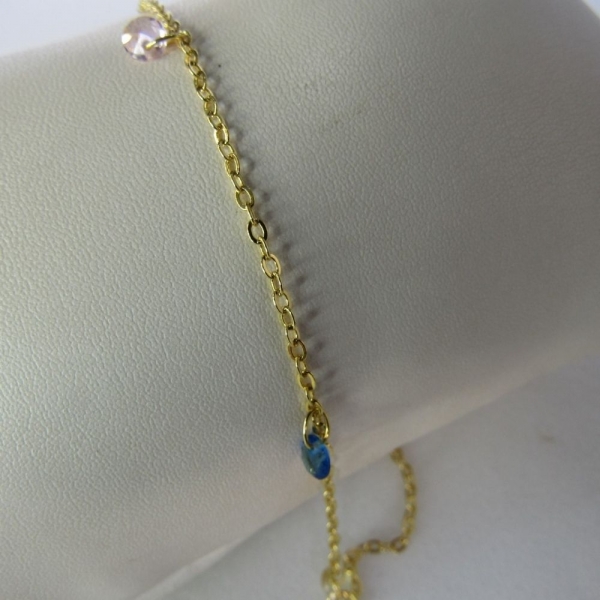 Tornozeleira Com Zircônia Coloridas Banhado em Ouro 18k - Dourado