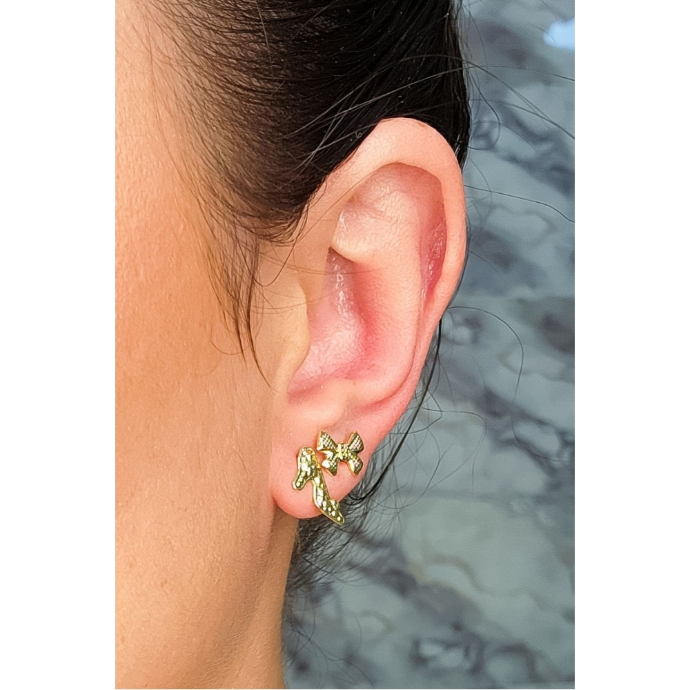 Duo de Sapatinho e Laço Banhado em Ouro 18k - Dourado