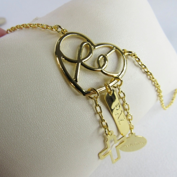 Colar com Pingente da Fé, Da Paz E Da Gratidão Banhado em Ouro 18k - Dourado