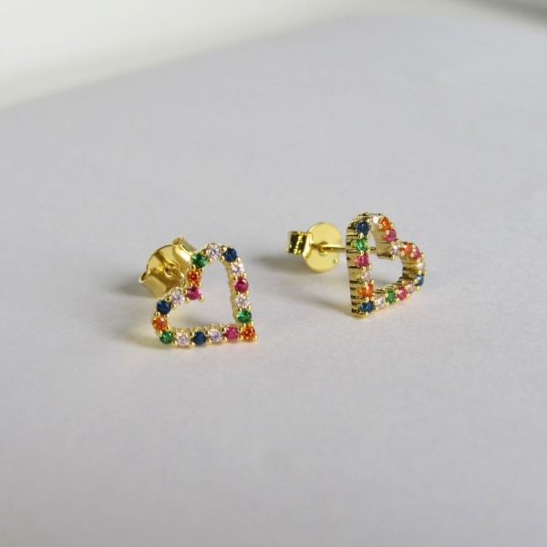 Brinco Coração Pequeno com Zircônias Banhado em Ouro 18k - Dourado