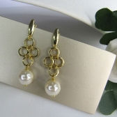 Brinco Grande de Fio com Circulo Dourado e Pérola Banhado em Ouro 18k - Dourado