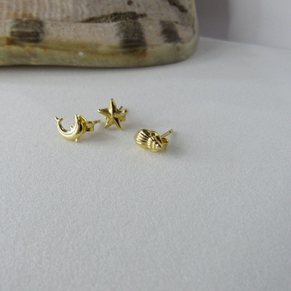 Trio de Brincos Marinhos Banhado em Ouro 18k - Dourado