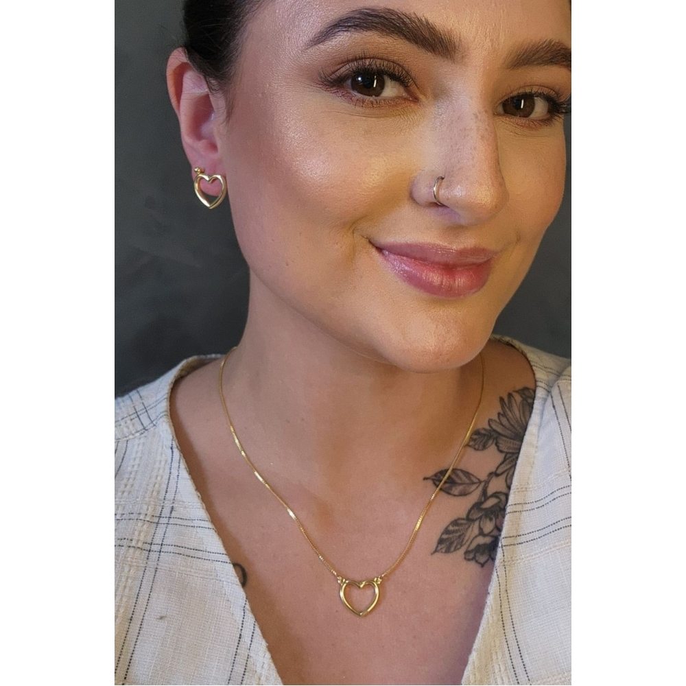 Conjunto de Coração Vazado - Dourado