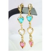 Brinco de Corações com Pedras Coloridas Banhado em Ouro 18k - Dourado