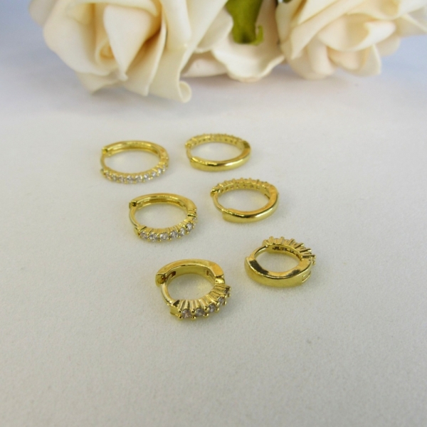 Trio de Brincos de Argolinha Fino Banhado em Ouro 18k - Dourado